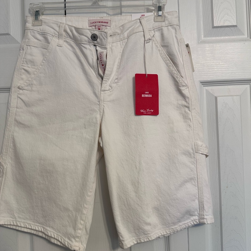 Lucky Brand White Baggy Bermuda Jean Shorts for women.